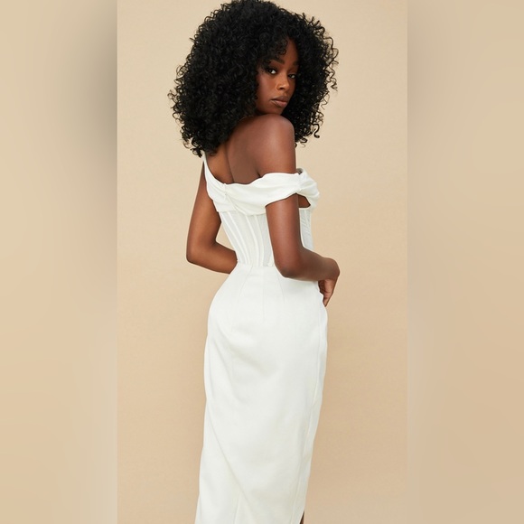 House of CB Ivory Asymmetric Drape MIDI Corset Dress - Picture 4 of 8